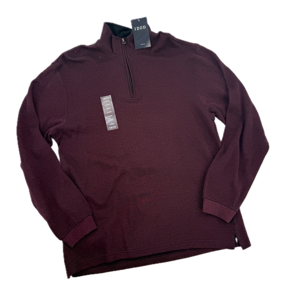 Izod Mock Neck 1/4 Zip 100% Cotton Pullover Shirt Maroon Men's Size Large, NEW!